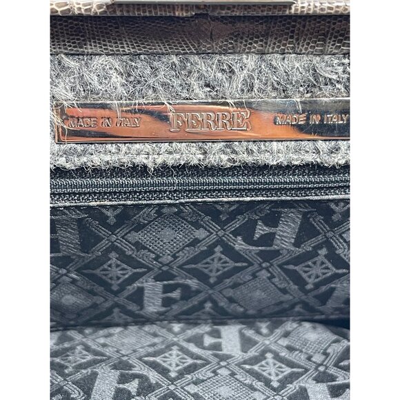 Ferre Vintage Italian Wool & Leather Handbag With Shoulder Strap Gray - Picture 5 of 7